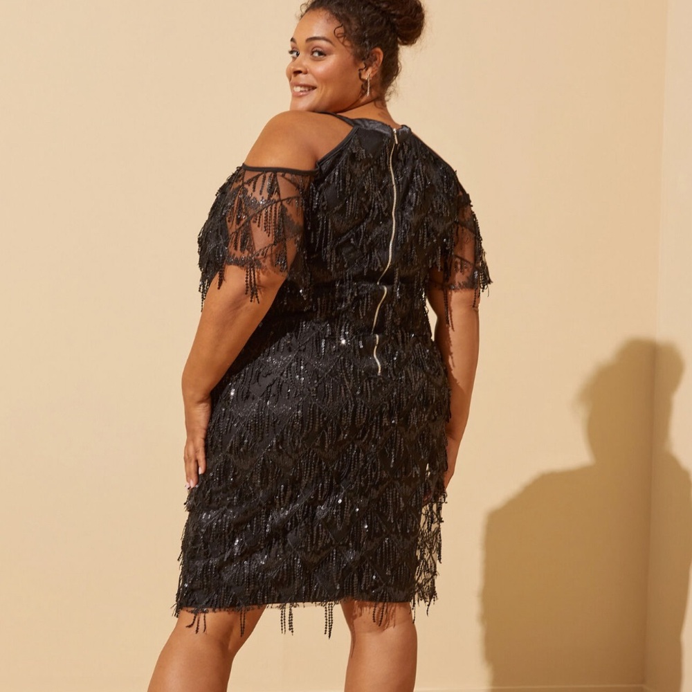 Black Embellished Cold Shoulder Dress